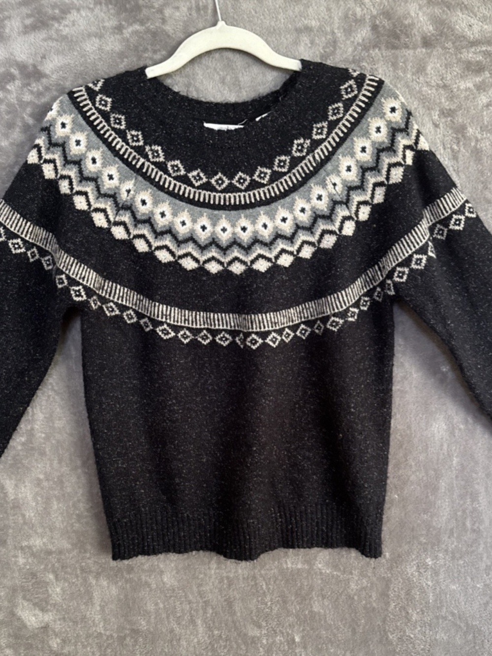 Weatherproof Vintage Women's Geometric Crew Neck Sweater Dark Gray Cozy Size
